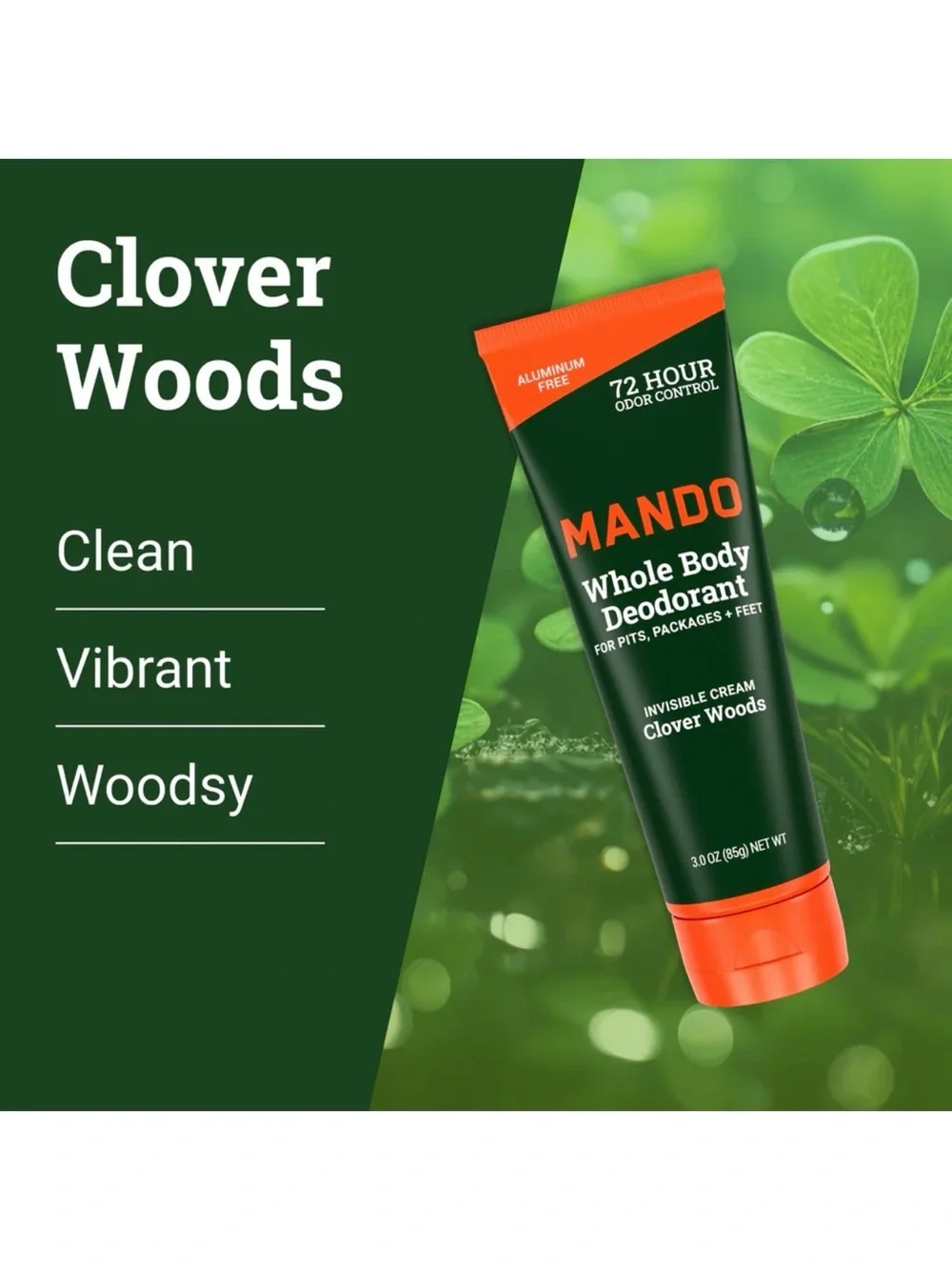 Mando Clover Woods Invisible Cream Whole Body Deodorant 3oz